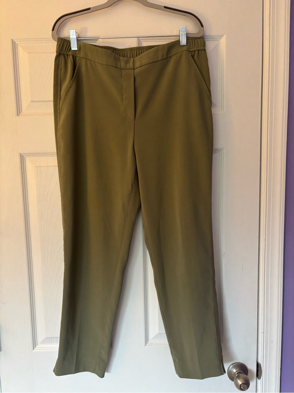 Olive Green Stretch Pull-On Dress Pants